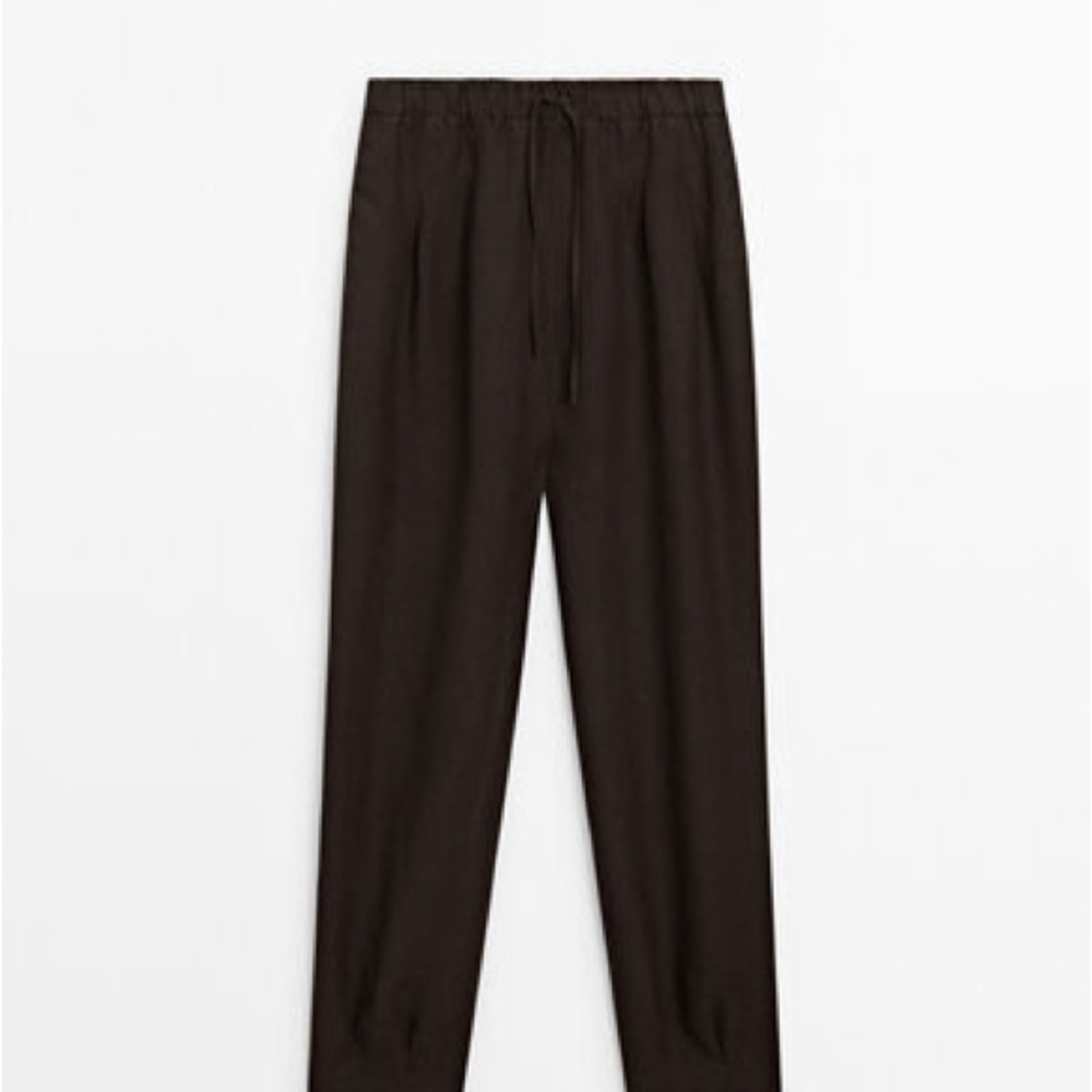 Massimo Dutti 100% linen barrel suit trousers with darts